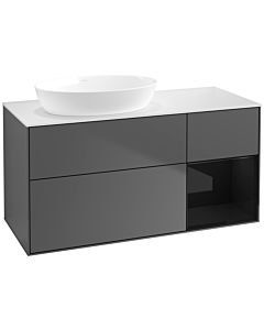 Villeroy und Boch Finion Villeroy und Boch FA51PHGK 120cm, plateau blanc mat, étagères laqué noir brillant, anthracite mat