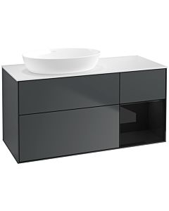 Villeroy und Boch Finion Waschtischunterschrank FA51PHHG 120cm, Abdeckplatte white matt, Regale Glossy black lacquer, Midnight Blue Matt Lacquer
