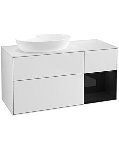 Villeroy und Boch Finion Waschtischunterschrank FA51PHMT 120cm, Abdeckplatte white matt, Regale Glossy black lacquer, White matt lacquer