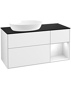 Villeroy und Boch Finion Villeroy und Boch FA52GFGF 120cm, plaque de recouvrement noir mat, étagères Laque blanche brillante, Laque blanche brillante