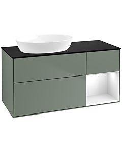 Villeroy und Boch Finion Villeroy und Boch FA52GFGM 120cm, plaque de recouvrement noir mat, étagères Laque blanche brillante, Olive Matt Lacquer