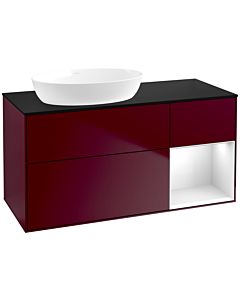 Villeroy und Boch Finion Villeroy und Boch FA52GFHB 120cm, plaque de finition noire mate, étagères Peony Matt blanc brillant, Peony Matt