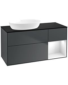 Villeroy und Boch Finion Waschtischunterschrank FA52GFHG 120cm, Abdeckplatte black matt, Regale Glossy white lacquer, Midnight Blue Matt Lacquer