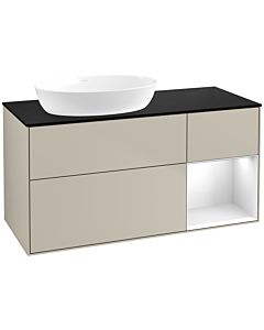 Villeroy und Boch Finion Waschtischunterschrank FA52GFHH 120cm, Abdeckplatte black matt, Regale Glossy white lacquer, Sand Matt Lacquer