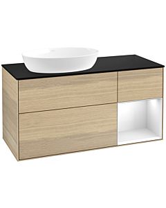Villeroy und Boch Finion Waschtischunterschrank FA52GFPC 120cm, Abdeckplatte black matt, Regale Glossy white lacquer, Oak Veneer