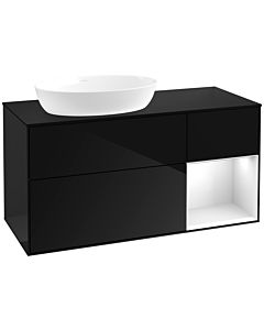 Villeroy und Boch Finion Villeroy und Boch FA52GFPH 120cm, plaque de recouvrement noir mat, étagères Laque blanche brillante, Glossy Black Lacquer