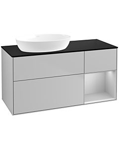 Villeroy und Boch Finion Waschtischunterschrank FA52GJGJ 120cm, Abdeckplatte black matt, Regale Light grey matt lacquer, Light grey matt