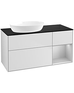 Villeroy und Boch Finion Waschtischunterschrank FA52GJMT 120cm, Abdeckplatte black matt, Regale Light grey matt lacquer, White matt lacquer