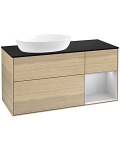 Villeroy und Boch Finion Waschtischunterschrank FA52GJPC 120cm, Abdeckplatte black matt, Regale Light grey matt lacquer, Oak Veneer