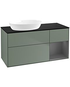 Villeroy und Boch Finion Waschtischunterschrank FA52GKGM 120cm, Abdeckplatte black matt, Regale Anthracite matt lacquer, Olive Matt Lacquer