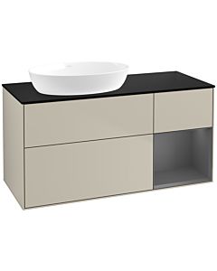 Villeroy und Boch Finion Waschtischunterschrank FA52GKHH 120cm, Abdeckplatte black matt, Regale Anthracite matt lacquer, Sand Matt Lacquer