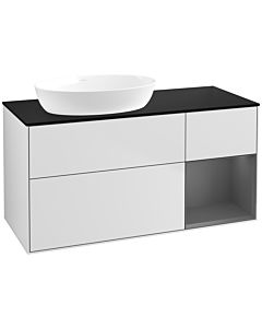 Villeroy und Boch Finion Villeroy und Boch FA52GKMT 120cm, plaque de recouvrement noire mate, étagères laquées anthracite mat, laqué blanc mat