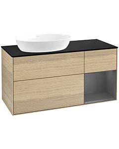 Villeroy und Boch Finion Villeroy und Boch FA52GKPC 120cm, plaque de recouvrement noir mat, étagères laqué mat anthracite, Oak Veneer