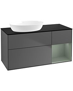 Villeroy und Boch Finion Villeroy und Boch FA52GMGK 120cm, plaque de recouvrement noir mat, étagères laqué olive mat, anthracite mat