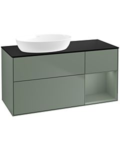 Villeroy und Boch Finion Villeroy und Boch FA52GMGM 120cm, plaque de recouvrement noir mat, étagères laqué olive mat, Olive Matt Lacquer