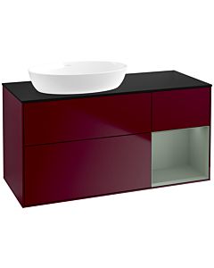 Villeroy und Boch Finion Waschtischunterschrank FA52GMHB 120cm, Abdeckplatte black matt, Regale Olive matt lacquer, Peony Matt