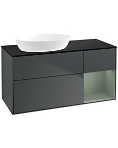 Villeroy und Boch Finion Villeroy und Boch FA52GMHG 120cm, plaque de recouvrement noir mat, étagères laqué olive mat, Midnight Blue Matt Lacquer