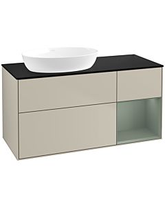 Villeroy und Boch Finion Villeroy und Boch FA52GMHH 120cm, plaque de recouvrement noir mat, étagères laqué olive mat, Sand Matt Lacquer