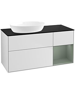 Villeroy und Boch Finion Waschtischunterschrank FA52GMMT 120cm, Abdeckplatte black matt, Regale Olive matt lacquer, White matt lacquer
