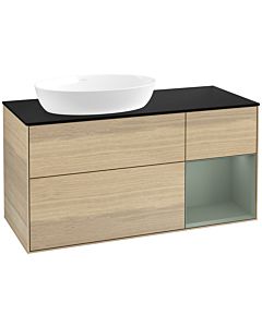Villeroy und Boch Finion Villeroy und Boch FA52GMPC 120cm, plaque de recouvrement noir mat, étagères laqué olive mat, Oak Veneer