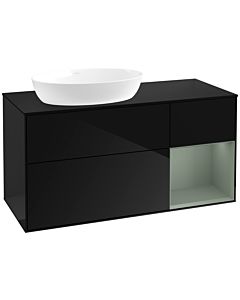 Villeroy und Boch Finion Waschtischunterschrank FA52GMPH 120cm, Abdeckplatte black matt, Regale Olive matt lacquer, Glossy Black Lacquer
