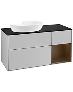 Villeroy und Boch Finion Waschtischunterschrank FA52GNGJ 120cm, Abdeckplatte black matt, Regale Walnut Veneer, Light grey matt