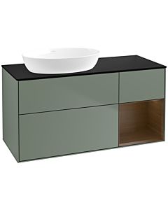 Villeroy und Boch Finion Villeroy und Boch FA52GNGM 120cm, plaque de recouvrement noir mat, étagères Walnut Veneer , Olive Matt Lacquer