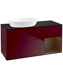 Villeroy und Boch Finion Waschtischunterschrank FA52GNHB 120cm, Abdeckplatte black matt, Regale Walnut Veneer, Peony Matt