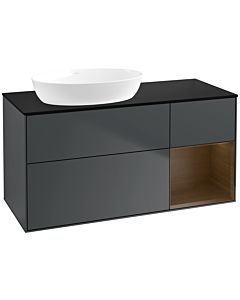 Villeroy und Boch Finion Waschtischunterschrank FA52GNHG 120cm, Abdeckplatte black matt, Regale Walnut Veneer, Midnight Blue Matt Lacquer