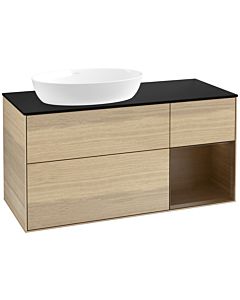 Villeroy und Boch Finion Villeroy und Boch FA52GNPC 120cm, plaque de recouvrement noir mat, étagères Walnut Veneer , Oak Veneer