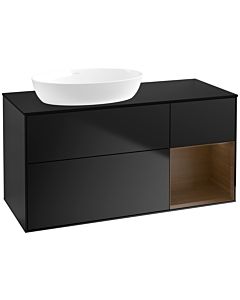 Villeroy und Boch Finion Villeroy und Boch FA52GNPD 120cm, plaque de recouvrement noir mat, étagères Walnut Veneer , laqué noir mat