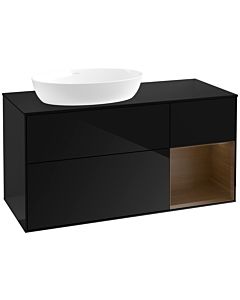 Villeroy und Boch Finion Waschtischunterschrank FA52GNPH 120cm, Abdeckplatte black matt, Regale Walnut Veneer, Glossy Black Lacquer