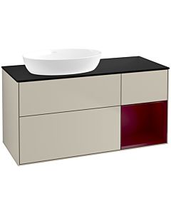 Villeroy und Boch Finion Waschtischunterschrank FA52HBHH 120cm, Abdeckplatte black matt, Regale Peony matt lacquer, Sand Matt Lacquer