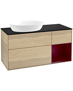 Villeroy und Boch Finion Waschtischunterschrank FA52HBPC 120cm, Abdeckplatte black matt, Regale Peony matt lacquer, Oak Veneer