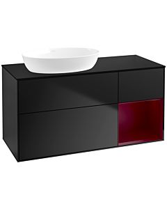 Villeroy und Boch Finion Waschtischunterschrank FA52HBPD 120cm, Abdeckplatte black matt, Regale Peony matt lacquer, Black matt lacquer