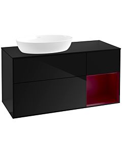 Villeroy und Boch Finion Villeroy und Boch FA52HBPH 120cm, plaque de recouvrement noir mat, étagères Peony laqué mat, Glossy Black Lacquer