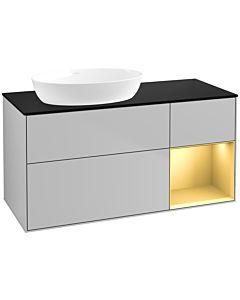 Villeroy und Boch Finion Waschtischunterschrank FA52HFGJ 120cm, Abdeckplatte black matt, Regale Gold matt lacquer, Light grey matt