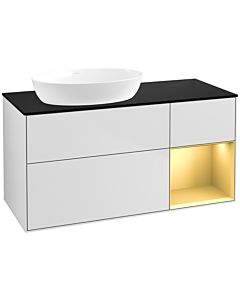 Villeroy und Boch Finion Villeroy und Boch FA52HFMT 120cm, plaque de recouvrement noir mat, étagères laqué or mat, laqué blanc mat