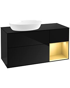 Villeroy und Boch Finion Waschtischunterschrank FA52HFPH 120cm, Abdeckplatte black matt, Regale Gold matt lacquer, Glossy Black Lacquer