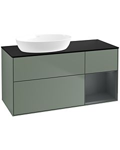 Villeroy und Boch Finion Villeroy und Boch FA52HGGM 120cm, plaque de recouvrement noir mat, étagères laqué mat Midnight, Olive Matt Lacquer