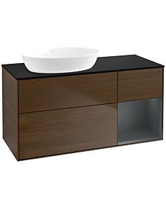 Villeroy und Boch Finion Villeroy und Boch FA52HGGN 120cm, plaque de recouvrement noir mat, étagères laqué mat Midnight, placage noyer