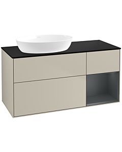 Villeroy und Boch Finion Villeroy und Boch FA52HGHH 120cm, plaque de recouvrement noir mat, étagères laqué mat Midnight, Sand Matt Lacquer