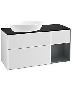 Villeroy und Boch Finion Waschtischunterschrank FA52HGMT 120cm, Abdeckplatte black matt, Regale Midnight matt lacquer, White matt lacquer