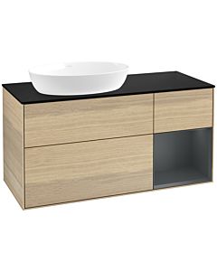 Villeroy und Boch Finion Villeroy und Boch FA52HGPC 120cm, plaque de recouvrement noir mat, étagères laqué mat Midnight, Oak Veneer