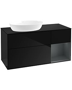 Villeroy und Boch Finion Waschtischunterschrank FA52HGPH 120cm, Abdeckplatte black matt, Regale Midnight matt lacquer, Glossy Black Lacquer