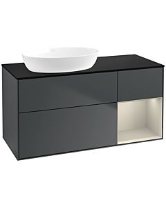 Villeroy und Boch Finion Waschtischunterschrank FA52HHHG 120cm, Abdeckplatte black matt, Regale sand matt lacquer, Midnight Blue Matt Lacquer