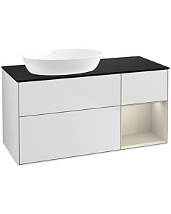 Villeroy und Boch Finion Waschtischunterschrank FA52HHMT 120cm, Abdeckplatte black matt, Regale sand matt lacquer, White matt lacquer