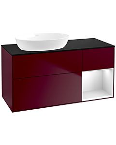 Villeroy und Boch Finion Waschtischunterschrank FA52MTHB 120cm, Abdeckplatte black matt, Regale White matt lacquer, Peony Matt