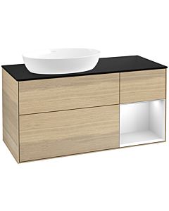 Villeroy und Boch Finion Villeroy und Boch Finion FA52MTPC 120cm, cover plate black matt, shelves white matt lacquer, Oak Veneer