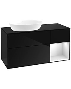 Villeroy und Boch Finion Villeroy und Boch FA52MTPH 120cm, plaque de recouvrement noir mat, étagères laqué blanc mat, Glossy Black Lacquer